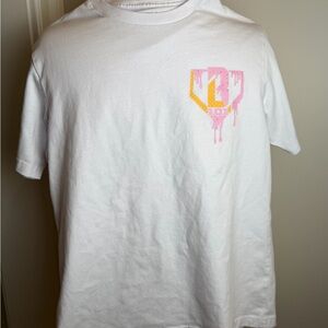 BL101 Size L Kids White Tee with Ice Cream Pink & Yellow Drip Heart Graphic